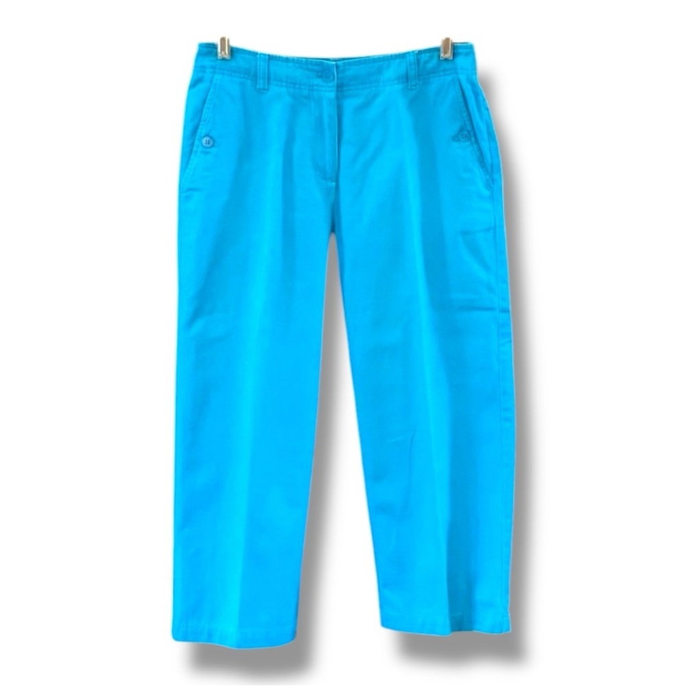 Casual Corner Size 6 Turquoise 100% Cotton Cropped Pants Pockets